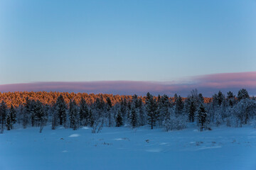 Winter sunset in Nuorgam, Lapland, Finland