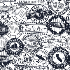 Sacramento California Stamps. City Stamp Vector Art. Postal Passport Travel. Design Set Pattern.