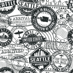 Seattle Washington Stamps. City Stamp Vector Art. Postal Passport Travel. Design Set Pattern.