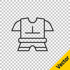 Black line Body armor icon isolated on transparent background. Vector.