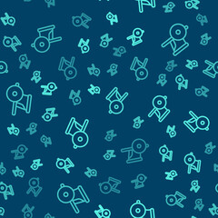 Green line Ancient Greece chariot icon isolated seamless pattern on blue background. Vector.