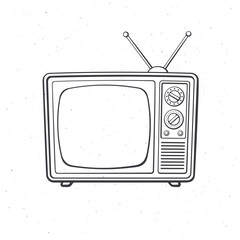 Analogue retro TV with antenna, channel and signal selector. Outline. Vector illustration. Television box for news and show translation. Hand drawn sketch. Isolated white background