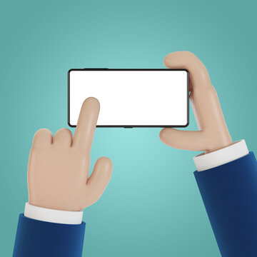 Phone in hand with blank screen. 3D illustration in cartoon style.