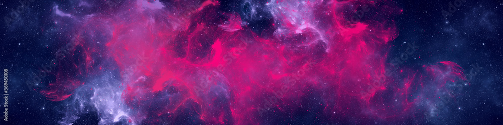 Wall mural nebula and stars in night sky web banner. space background.