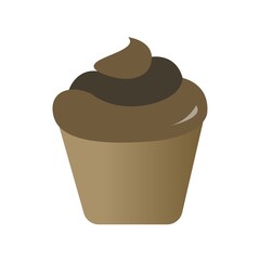 Chocolate cupcake with cream in flat style