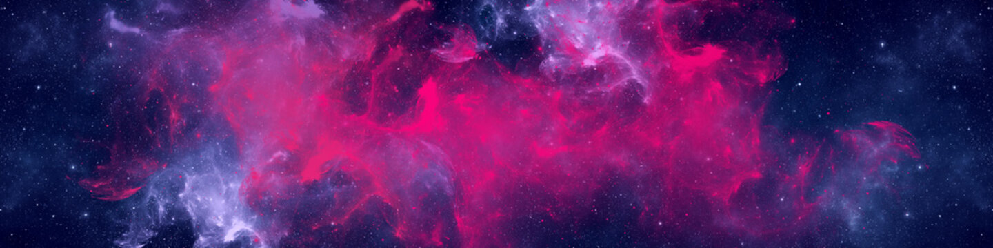 Fototapeta Nebula and stars in night sky web banner. Space background.