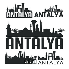 Fototapeta premium Antalya Turkey Flat Icon Skyline Vector Silhouette Design Set.