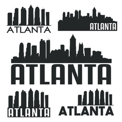 Obraz premium Atlanta Georgia USA Flat Icon Skyline Silhouette Design City Vector Art Famous Buildings Set.