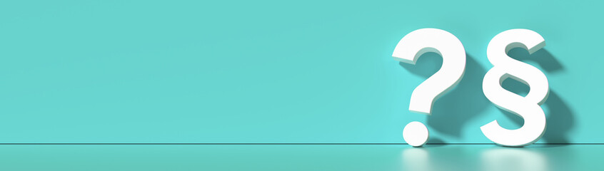 Paragraph / Section sign and Question mark standing on the floor  - Symbol of Law and Justice, with lots of copy space for your individual text