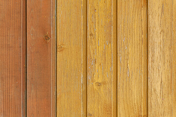 abstract background of an old painted yellow and brown wooden wall close up
