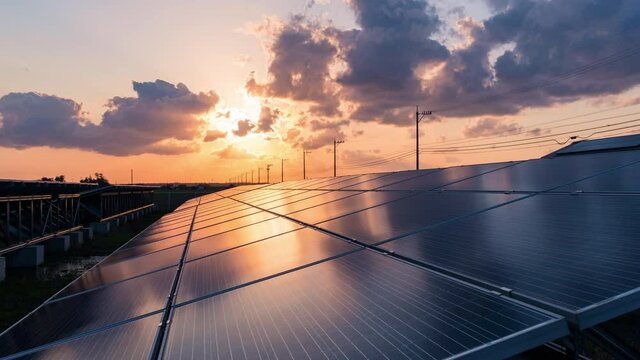 Time-lapse 4K large industrial Solar Energy Farm producing concentrated solar power.Day to night 