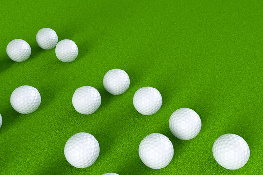 Golf Ball On Green Ground,big Tournament 2020 Background With Copy Space For Text Or Winner Score Board. Concept Image For Outdoor Sport, Competition Or Recreation, 3D Rendering.