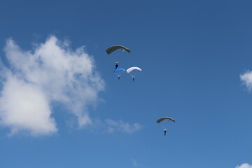 paratrooper parachutist soliders landing at parade ceremony