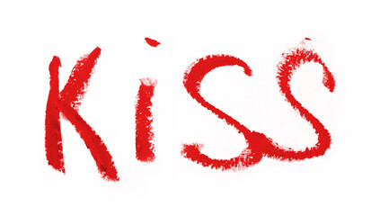 kiss word romantic xoxo written by lipstick trace red on white background