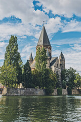 Fototapeta na wymiar View of Metz with Temple Neuf at the Moselle River, Lorraine, France