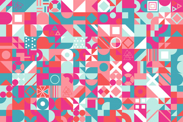 Abstract colorful geometric figures background. Flat minimal style. Template for your design, wallpaper, banner, poster, flyer.