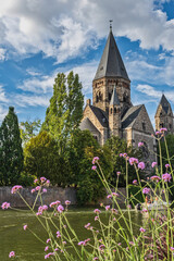 View of Metz with Temple Neuf at the Moselle River, Lorraine, France