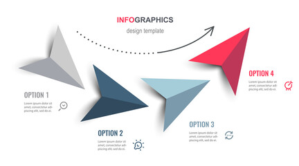 Vector Infographic design with arrows and 4 options or steps. Infographics for business concept. Can be used for presentations banner, workflow layout, process diagram, flow chart, info graph