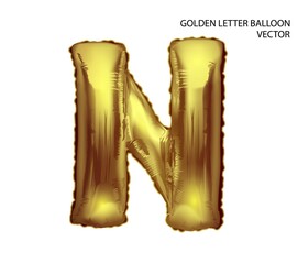 Gold inflatable toy foil balloons font. Letter N. 3D vector realistic. You can change the color.