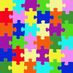 Multicolored puzzle with a white outline.