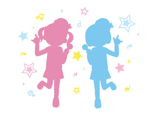 アイドル 女の子のシルエットイラスト