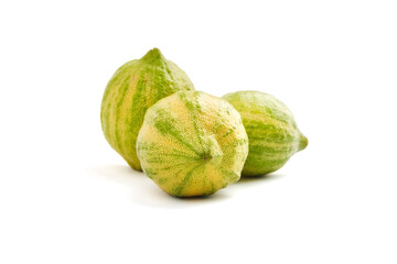 Pink lemons or Variegated Eureka lemons isolated on white background. Citrus fruits with striped rind