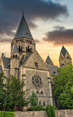 View of Metz with Temple Neuf at the Moselle River, Lorraine, France