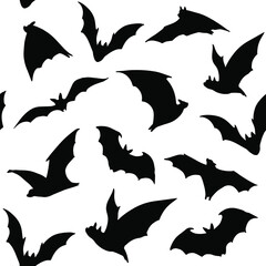 Seamless pattern. Bats silhouettes set. Vector shapes