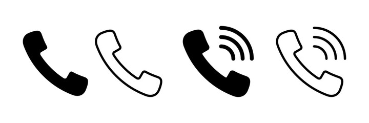Phone icon. Vector isolated signs. Phone call, handset elements with waves isolated on white background. Telephone icon. Stock vector.