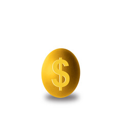 Golden dollar symbol inside a golden egg on white background. financial business success concept