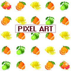Pixel art style citruses. Trendy graphic design style
