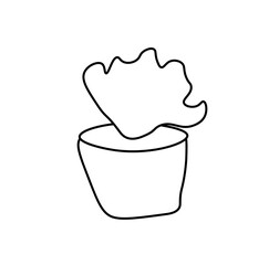Vector potted bushwith a black line. Simple food and cooking illustration in doodle style on a white isolated background hand drawn. Design for social networks,web,advertising,banners,menus,recipes.
