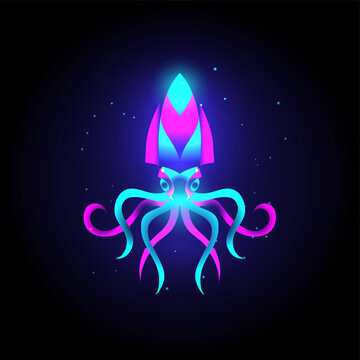 Animal squid modern logo vector with neon vibrant colors, abstract.