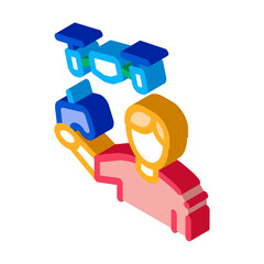 drone man with remote control icon vector. isometric drone man with remote control sign. color isolated symbol illustration