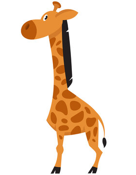 Standing giraffe side view. African animal in cartoon style.