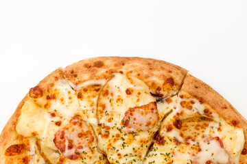 Potato pizza on white background