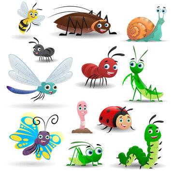 Big set cartoon cute insects