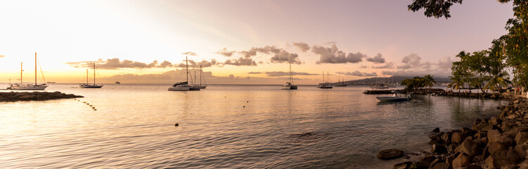 Fototapeta na wymiar Boats shadows in the Trois Ilets Beach in the Caribbean Island in Martinique in France