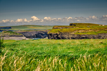 Amazing Irish rugged landscape in the region of Kilkee, County Clare,  on a beautiful summer day.