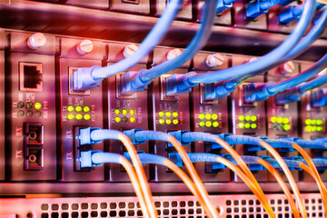 Fiber Optic cables connected to an optic ports