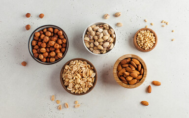 Banner assorted nuts. The dried nuts, hazelnuts, almonds and others. Healthy food, healthy snacks.