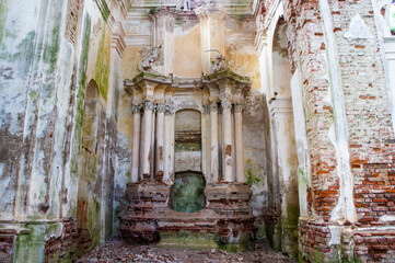 Interior of an old ruined abandoned church building
