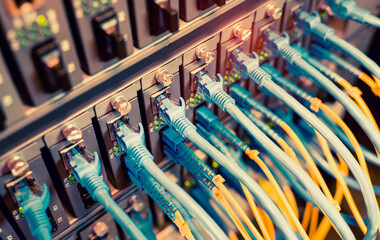 Fiber Optic cables connected to an optic ports