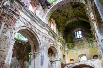 Interior of an old ruined abandoned church building