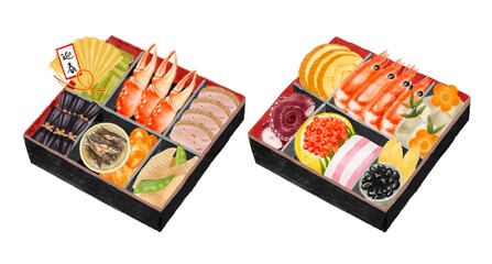 おせち料理のセット　水彩風イラスト