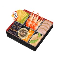 おせち料理　水彩風イラスト