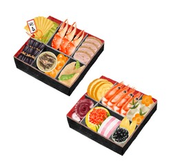 おせち料理のセット　水彩風イラスト