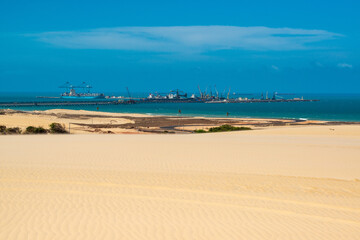 Pecem harbor and dunes in Sao Gonçalo do Amarante, near Fortaleza, Ceara, Brazil on October 29, 2017.