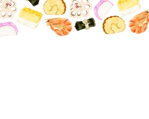 おせち料理　コピースペース　水彩風イラスト