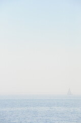 Blick auf den Bodden, Ostsee, Boot auf Meer, Baltic Sea; Blick auf den Horizont;